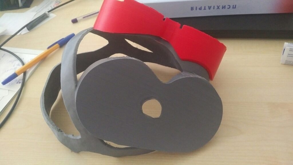 A 3D-printed head guide holding a transcranial magnetic stimulation coil