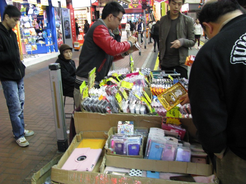 A display of colourful decorated mobile phone cases