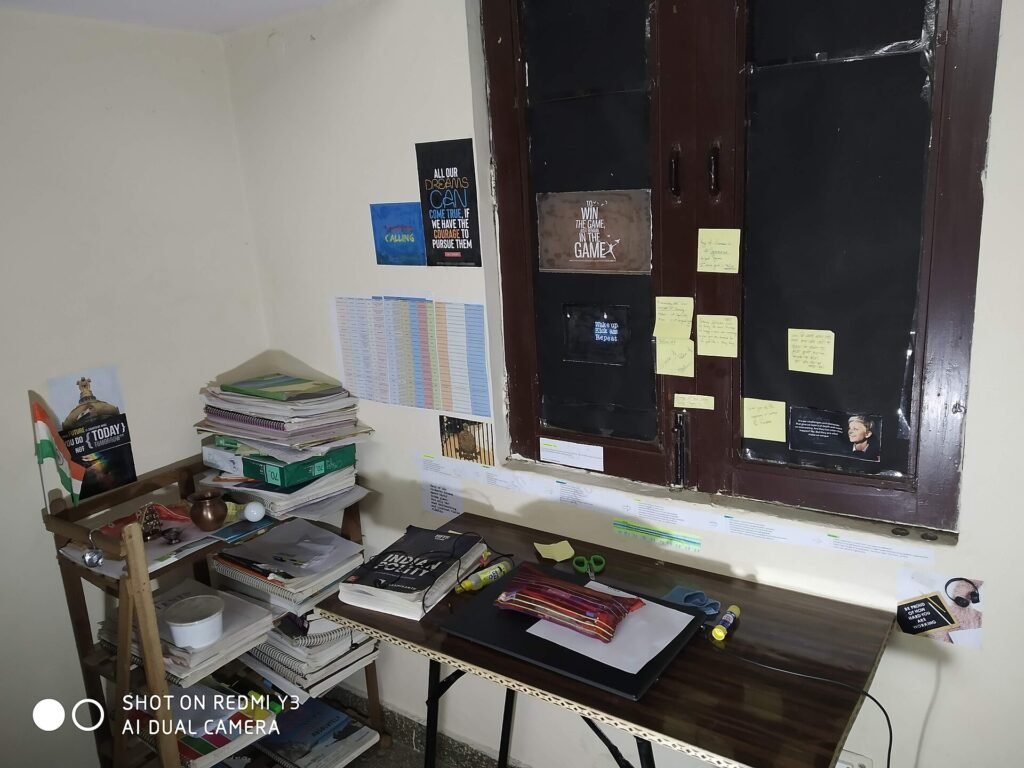 A UPSC aspirant's study setup in India