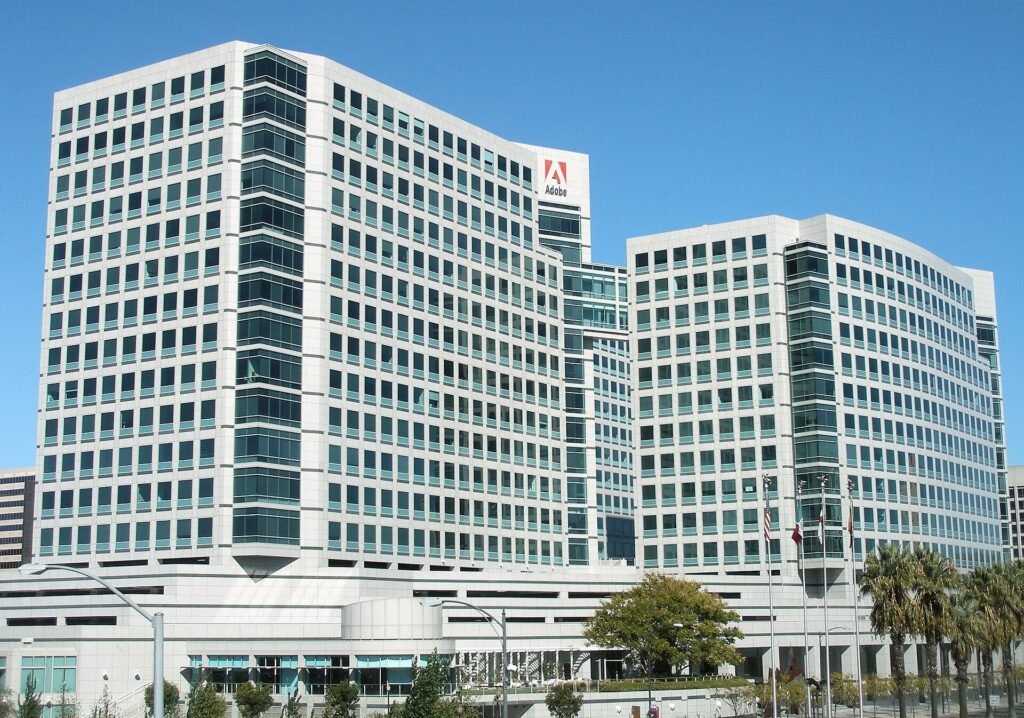 Adobe's West and East Tower headquarters in downtown San Jose, California