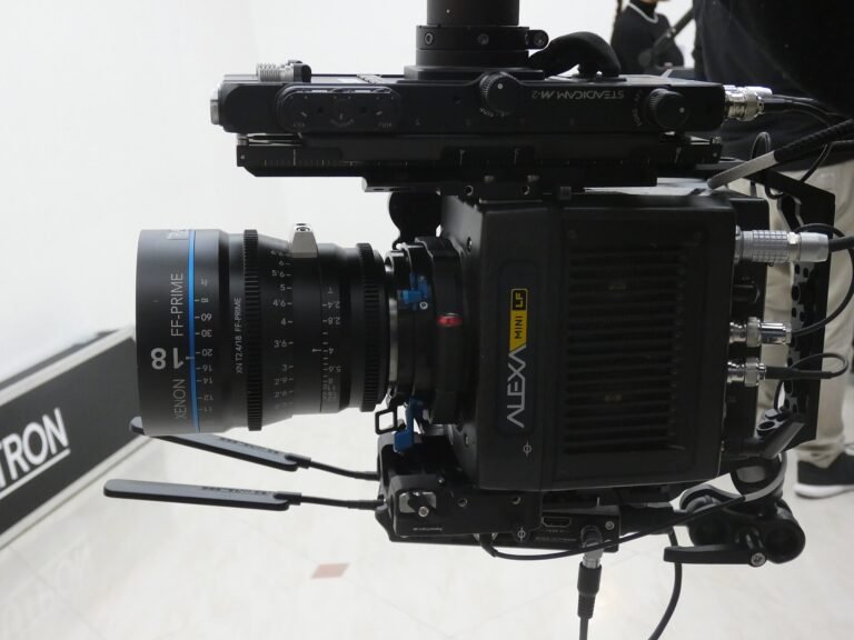 ARRI Alexa Mini LF digital cinema camera mounted on a crane arm