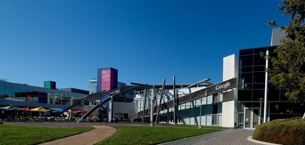Buildings and walkways on Google's campus in Mountain View