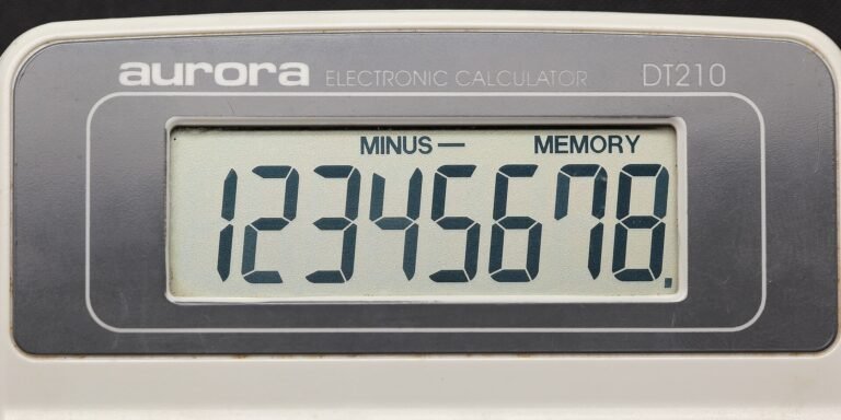 Close-up of an electronic desktop calculator with an eight-digit display