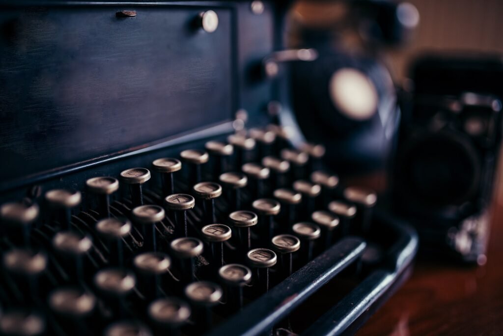 Close-up of the round keys of an old manual typewriter