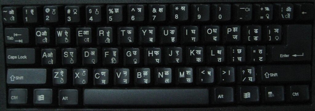 Computer keyboard with Devanagari InScript characters printed on the keys