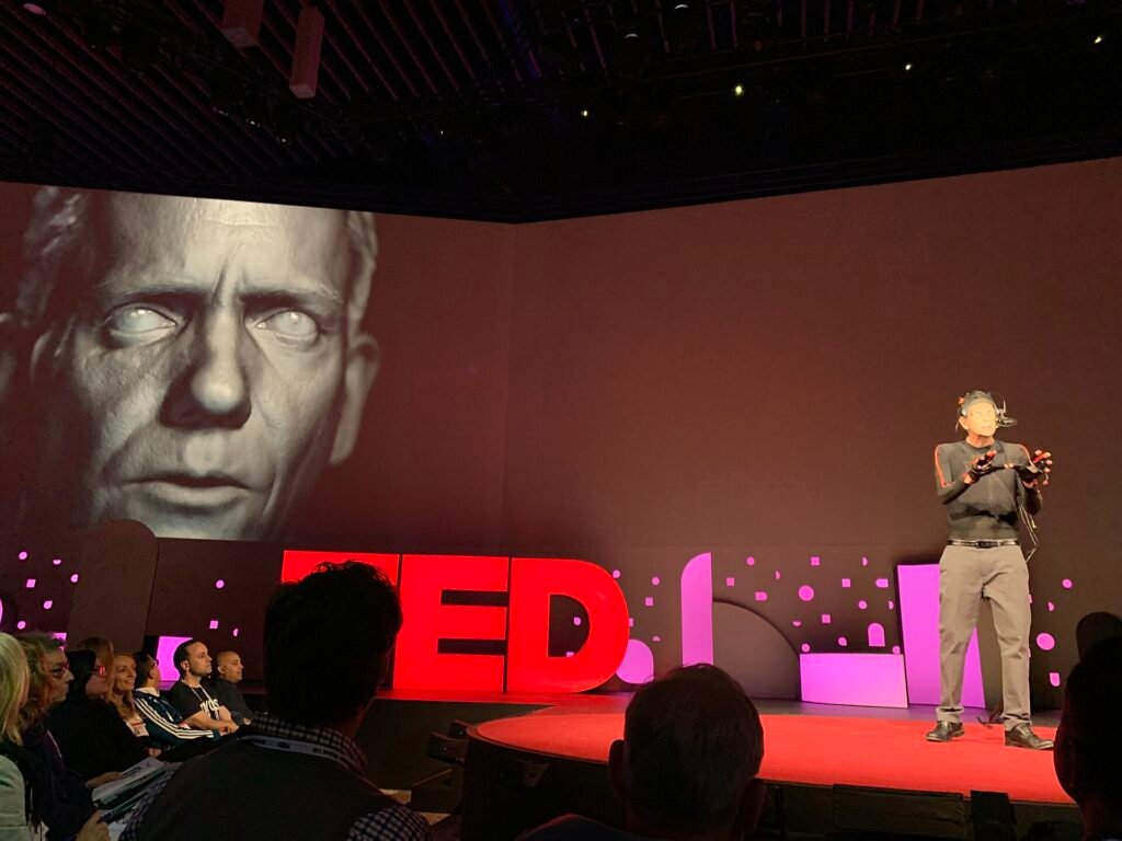 DigiDoug, a real-time digital human of researcher Doug Roble, shown on stage at TED2019