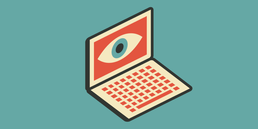 Electronic Frontier Foundation video-call background illustration with a laptop and privacy theme