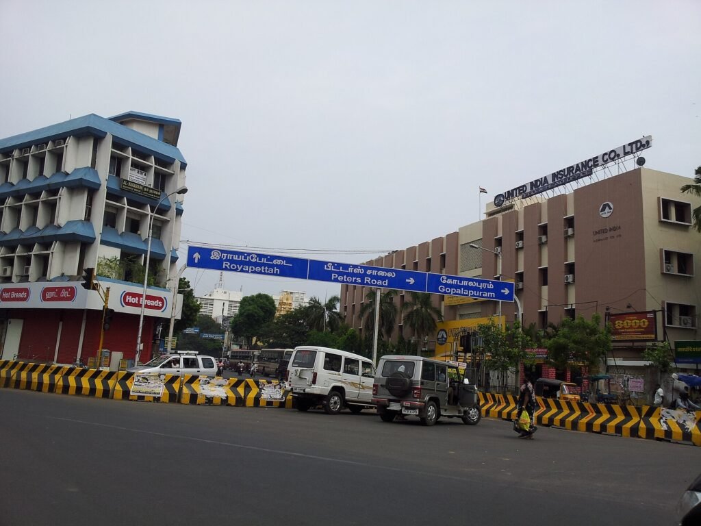 Exterior of a United India Insurance Company office building in Chennai