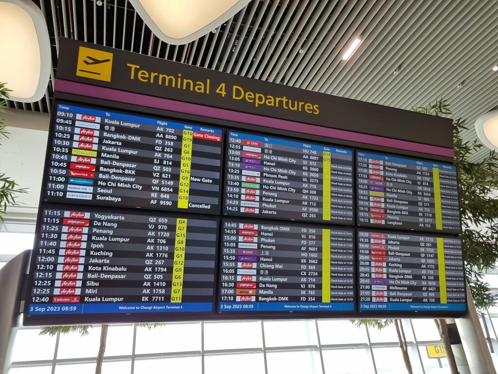 Flight information display screens at Singapore Changi Airport Terminal 4
