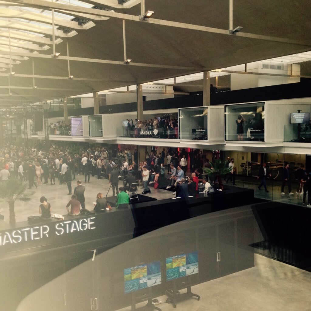 Interior of the Halle Freyssinet building that houses Station F in Paris