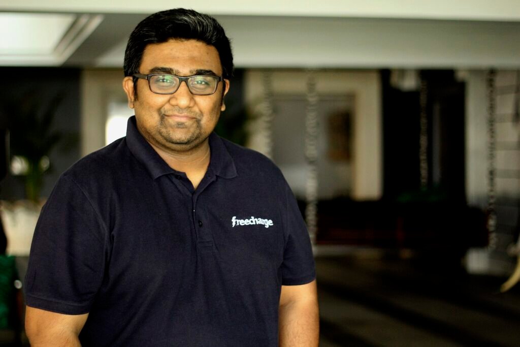 Kunal Shah wearing a FreeCharge T-shirt, photographed in 2015