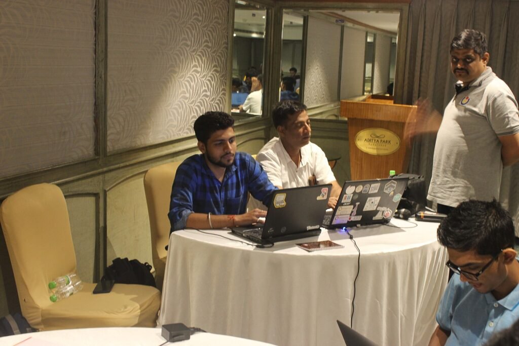 Participants working on laptops on day one of the Indic Hackathon 2022 in Hyderabad