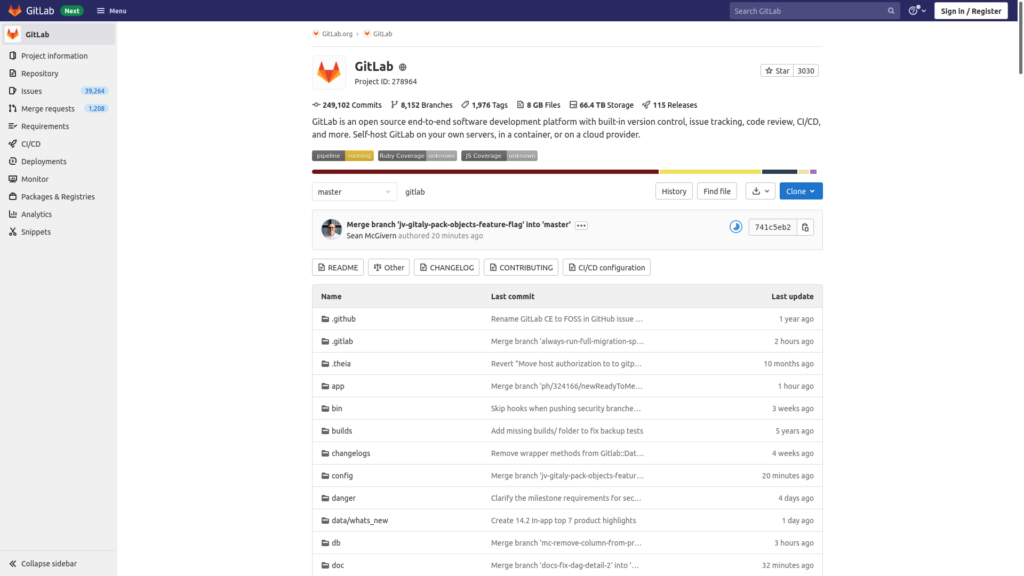 Screenshot of the GitLab web interface showing a project repository page