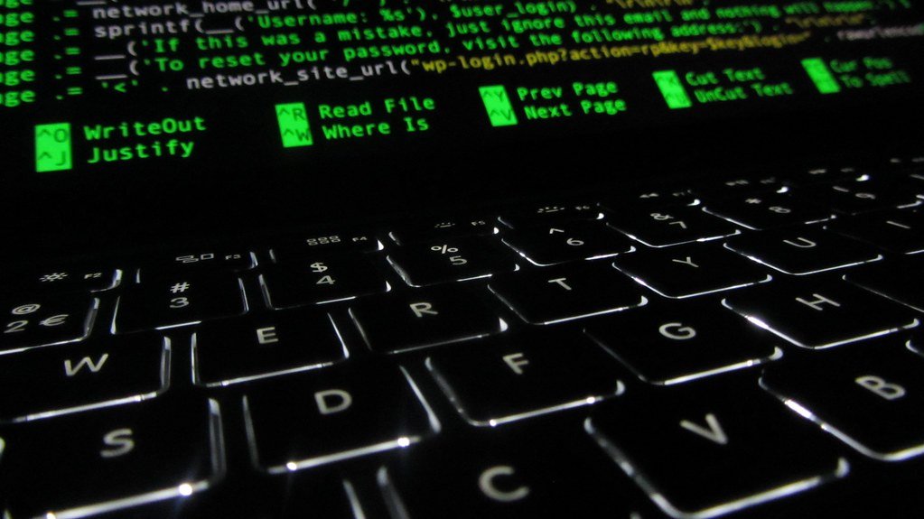 Source code on a screen with a security-themed overlay