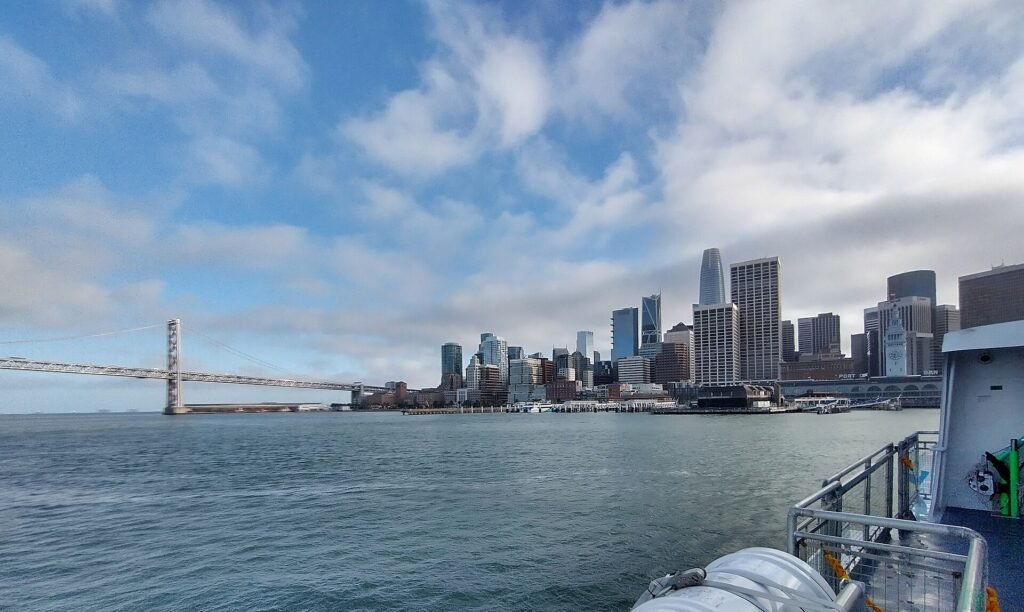South of Market skyline in San Francisco seen from a ferry on the bay