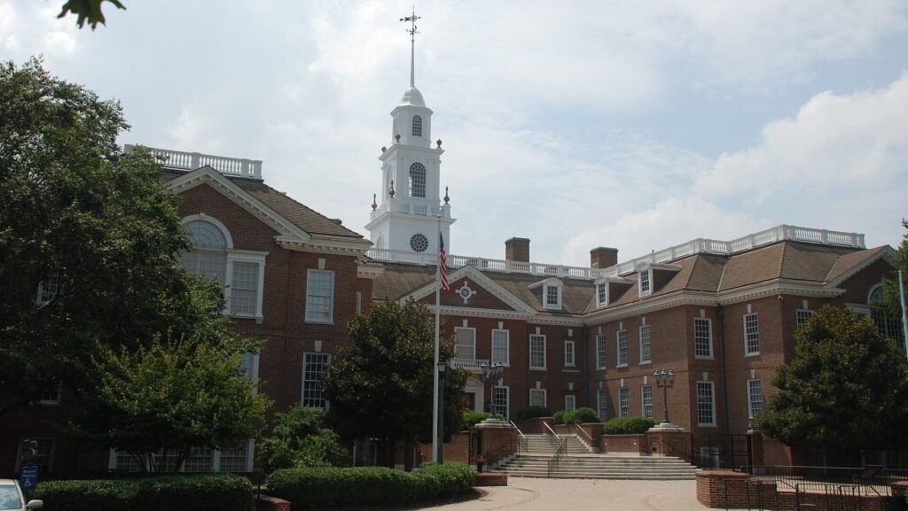 The red-brick Delaware Legislative Hall in Dover